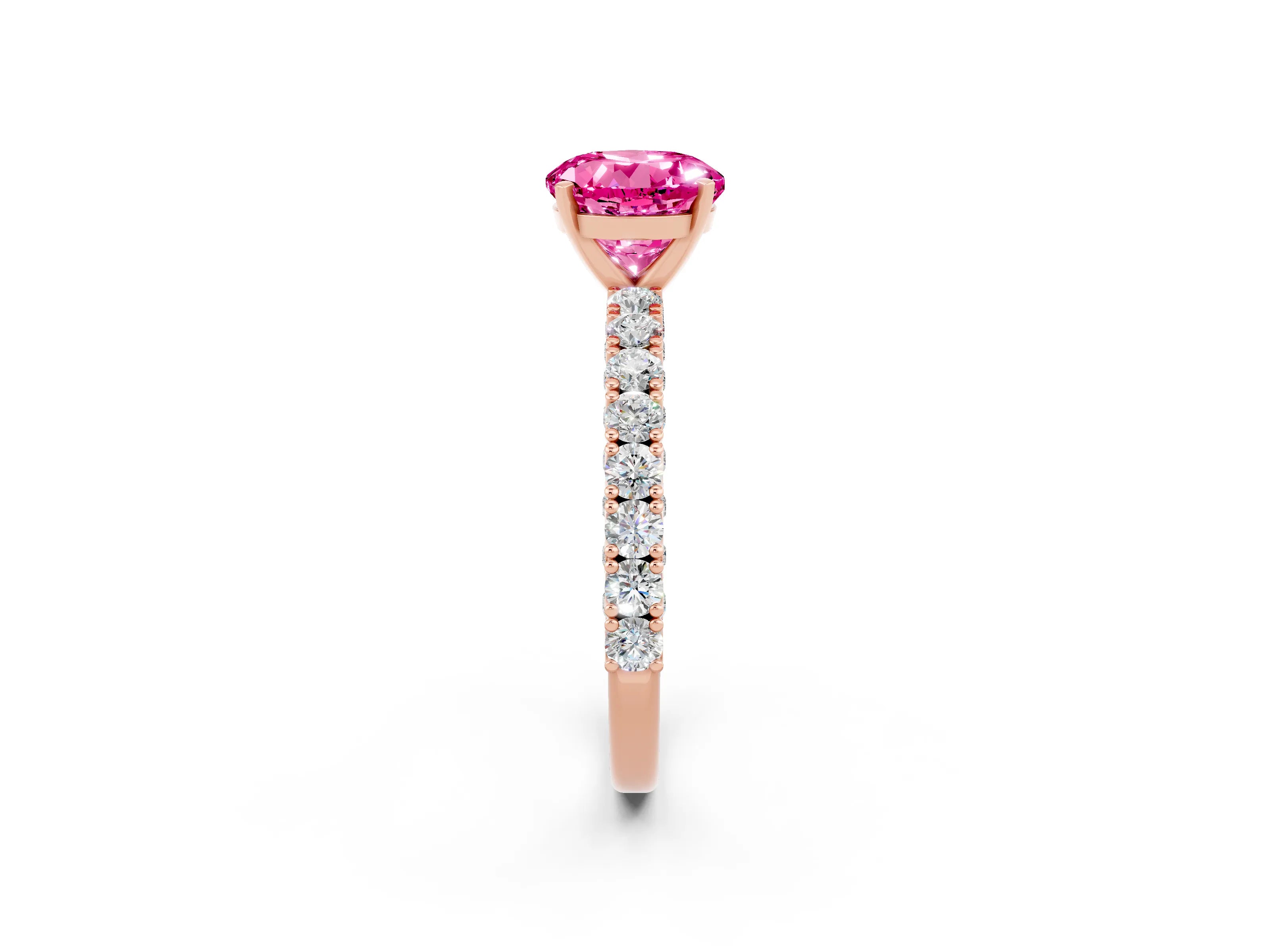 Rose gold Round Cut Diamond Pavé Band Solitaire Ring with Prong Setting_2