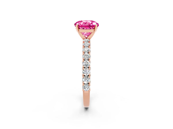 Rose gold Round Cut Diamond Pavé Band Solitaire Ring with Prong Setting