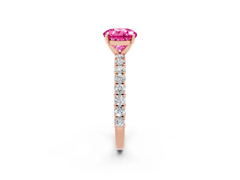 Rose gold Round Cut Diamond Pavé Band Solitaire Ring with Prong Setting_2