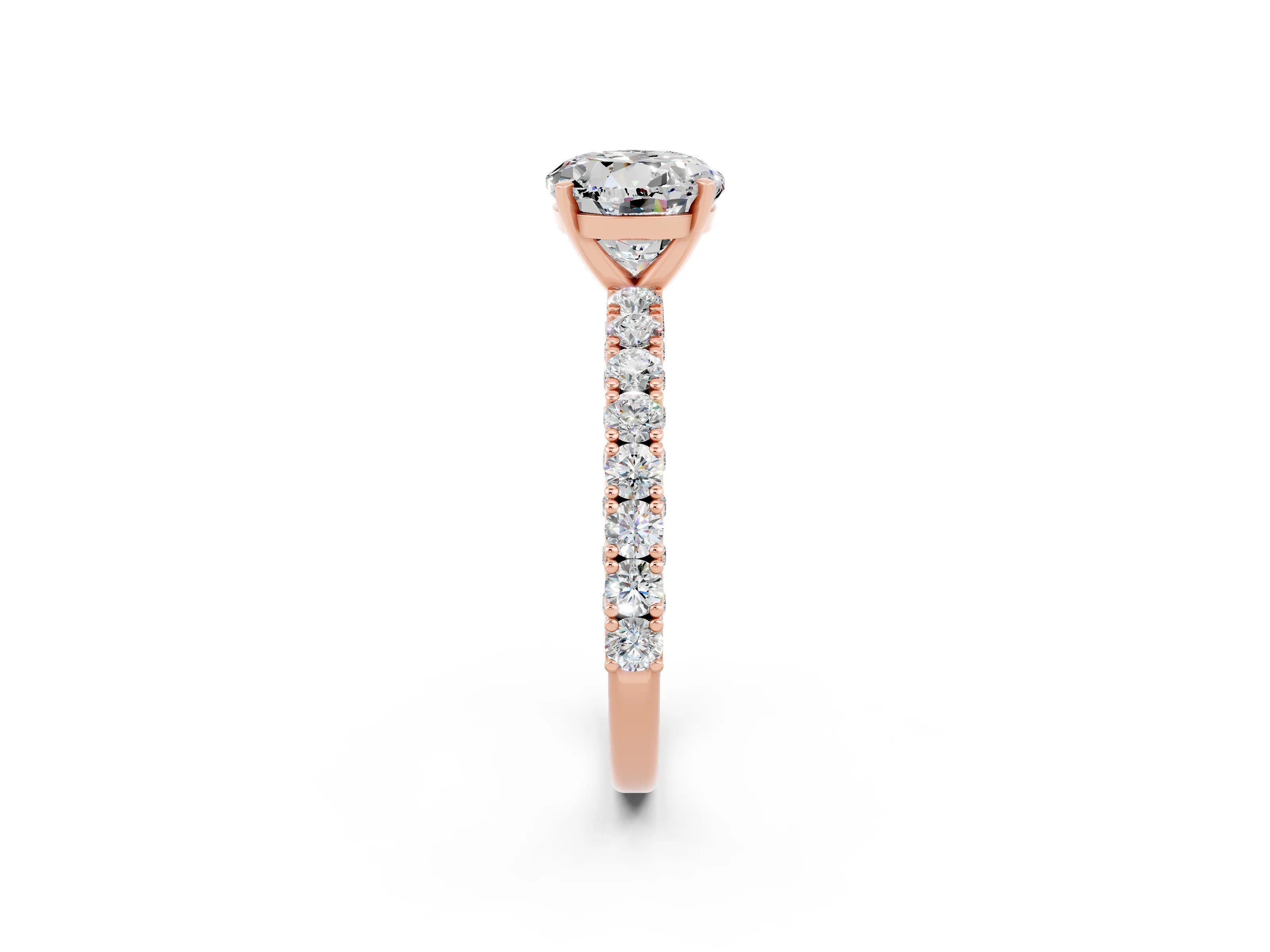 Rose gold Round Cut Diamond Pavé Band Solitaire Ring with Prong Setting_2