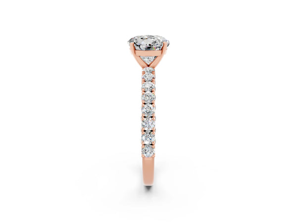 Rose gold Round Cut Diamond Pavé Band Solitaire Ring with Prong Setting