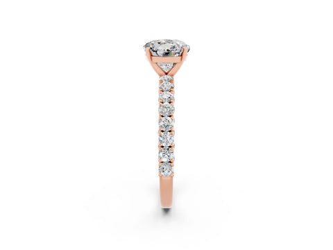 Rose gold Round Cut Diamond Pavé Band Solitaire Ring with Prong Setting_2