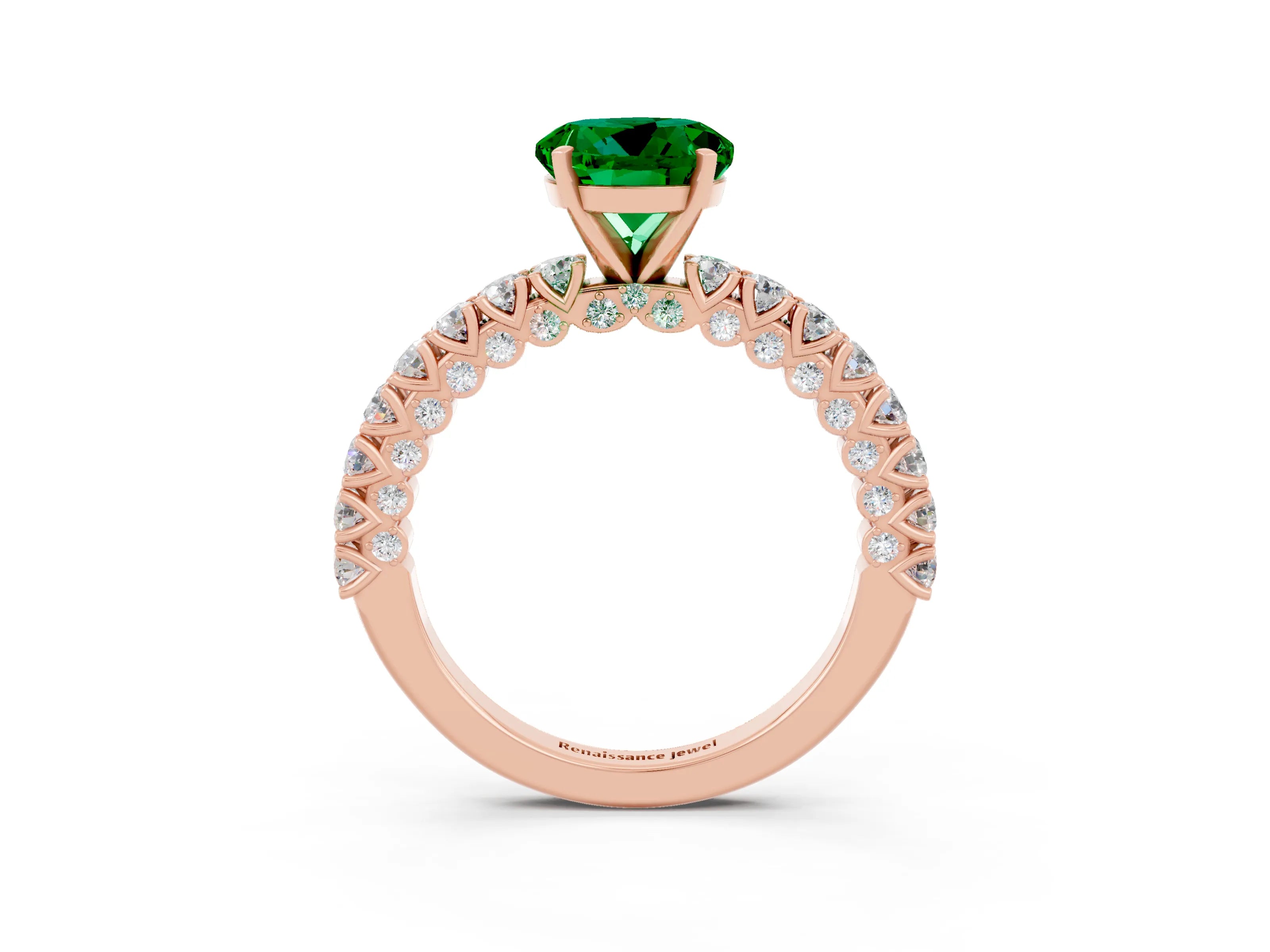 Rose gold Round Cut Diamond Pavé Band Solitaire Ring with Prong Setting_3