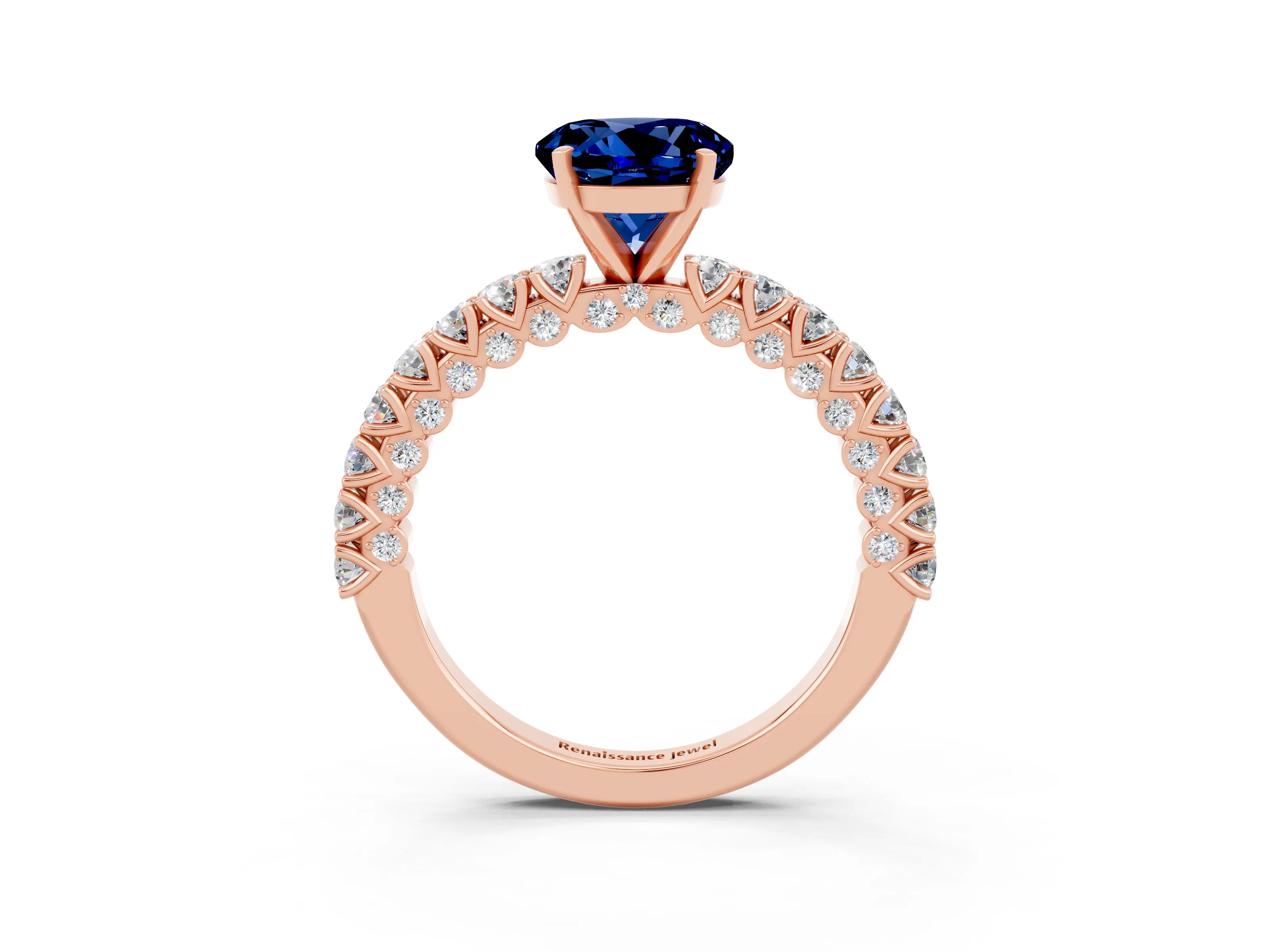 Rose gold Round Cut Diamond Pavé Band Solitaire Ring with Prong Setting_3