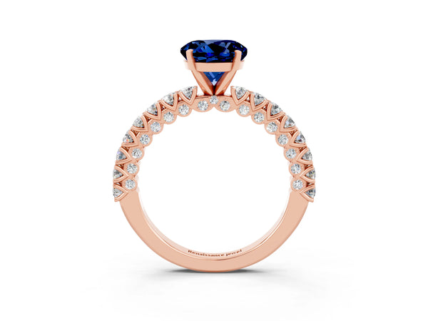 Rose gold Round Cut Diamond Pavé Band Solitaire Ring with Prong Setting