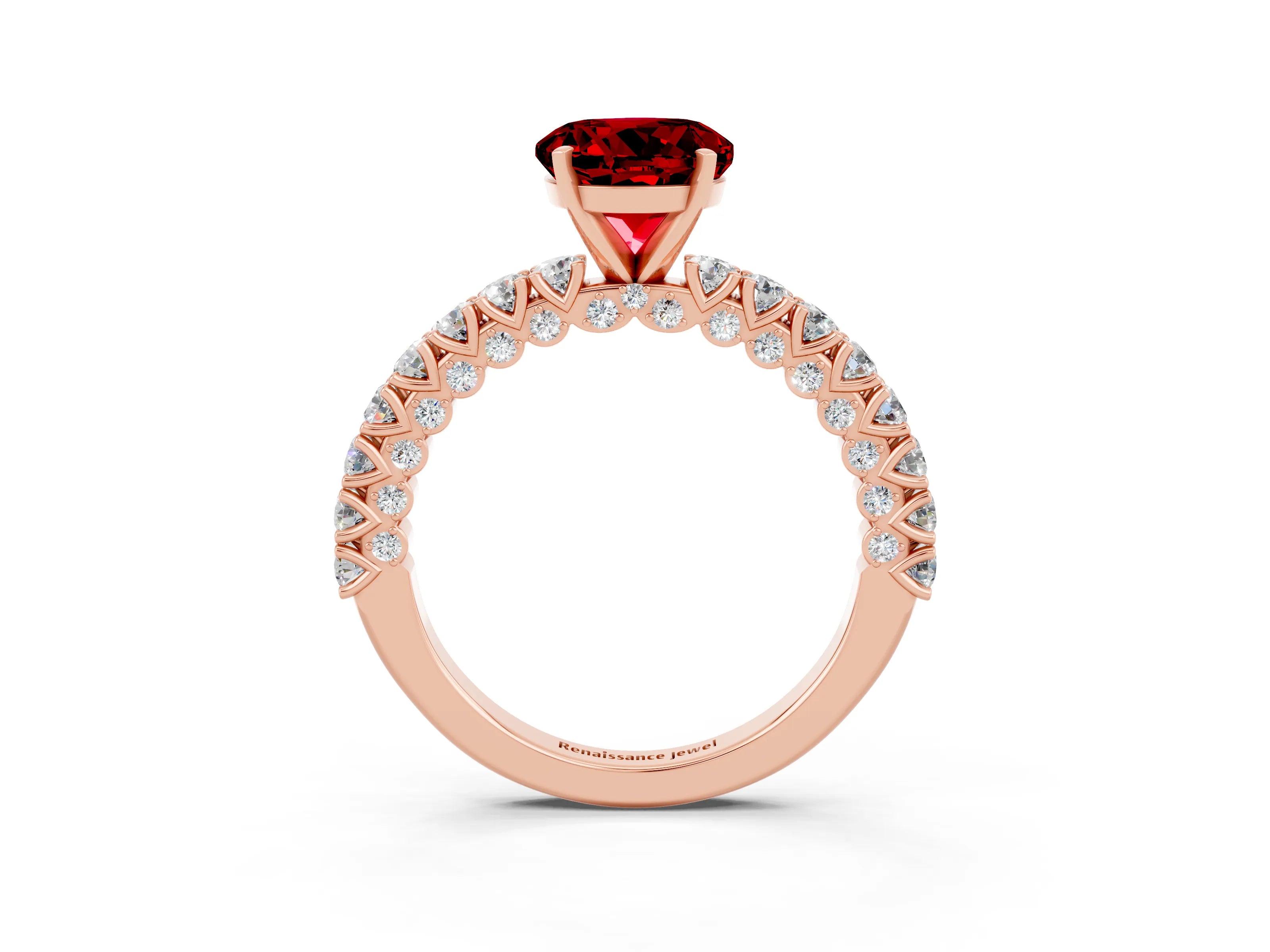 Rose gold Round Cut Diamond Pavé Band Solitaire Ring with Prong Setting_3