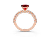 Rose gold Round Cut Diamond Pavé Band Solitaire Ring with Prong Setting_3