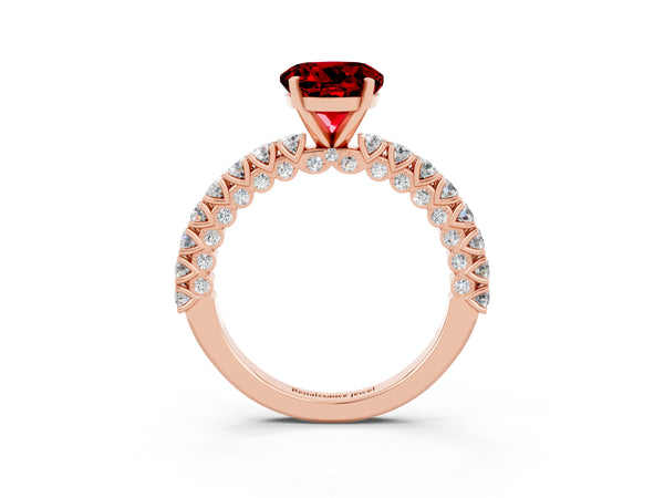 Rose gold Round Cut Diamond Pavé Band Solitaire Ring with Prong Setting
