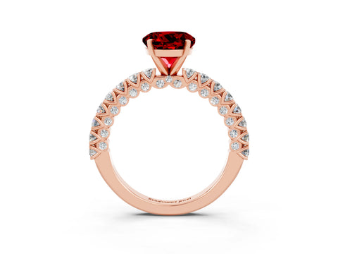 Rose gold Round Cut Diamond Pavé Band Solitaire Ring with Prong Setting_3