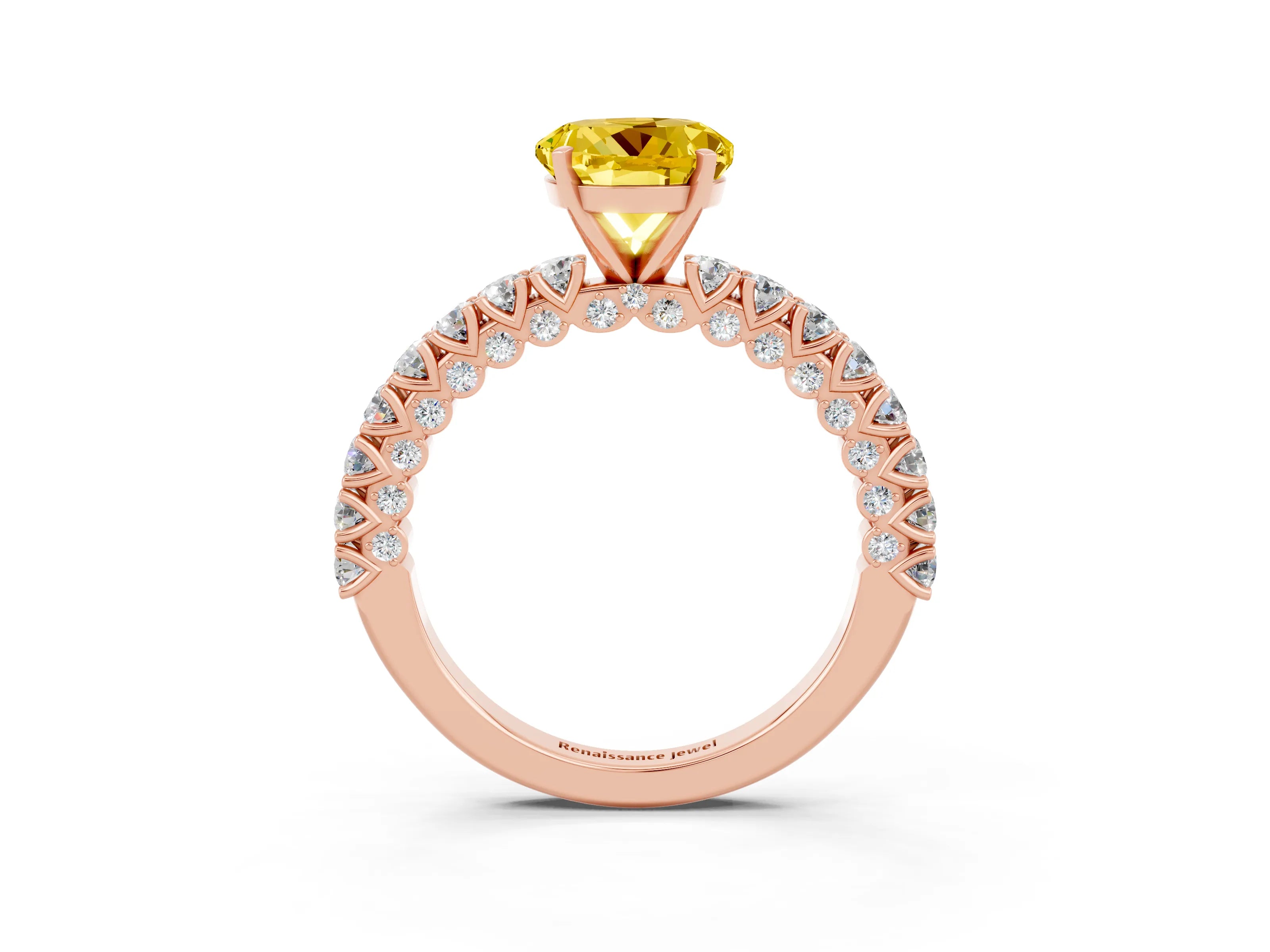 Rose gold Round Cut Diamond Pavé Band Solitaire Ring with Prong Setting_3