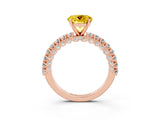 Rose gold Round Cut Diamond Pavé Band Solitaire Ring with Prong Setting_3