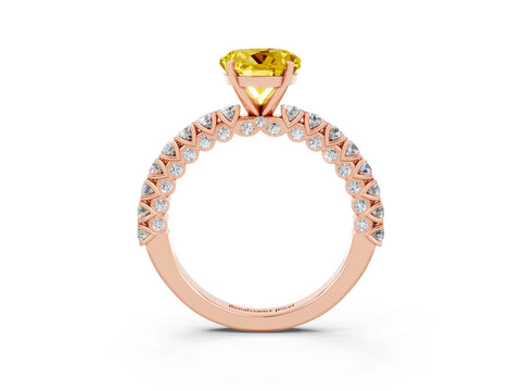 Rose gold Round Cut Diamond Pavé Band Solitaire Ring with Prong Setting_3