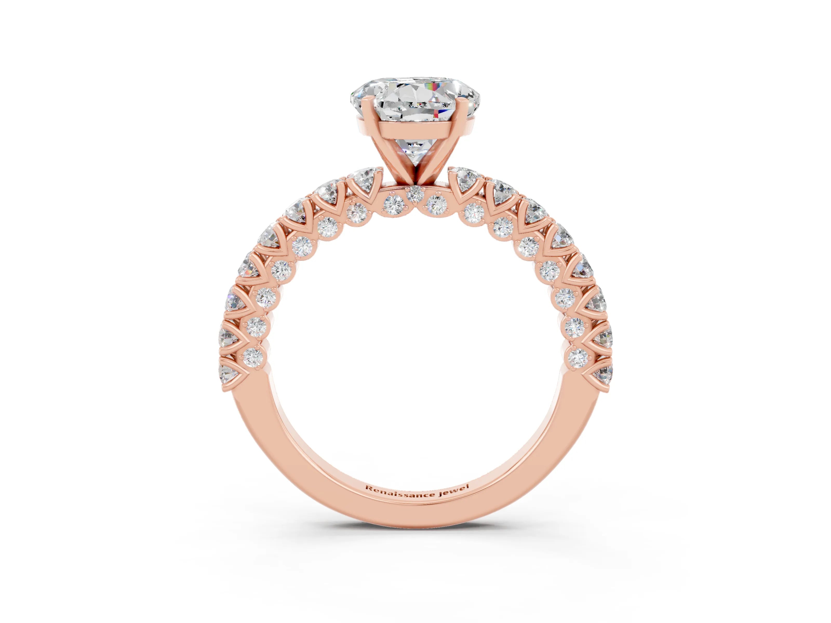 Rose gold Round Cut Diamond Pavé Band Solitaire Ring with Prong Setting_3