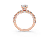 Rose gold Round Cut Diamond Pavé Band Solitaire Ring with Prong Setting_3
