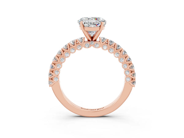 Rose gold Round Cut Diamond Pavé Band Solitaire Ring with Prong Setting