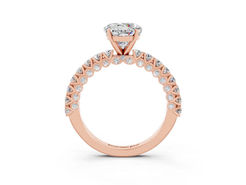 Rose gold Round Cut Diamond Pavé Band Solitaire Ring with Prong Setting_3