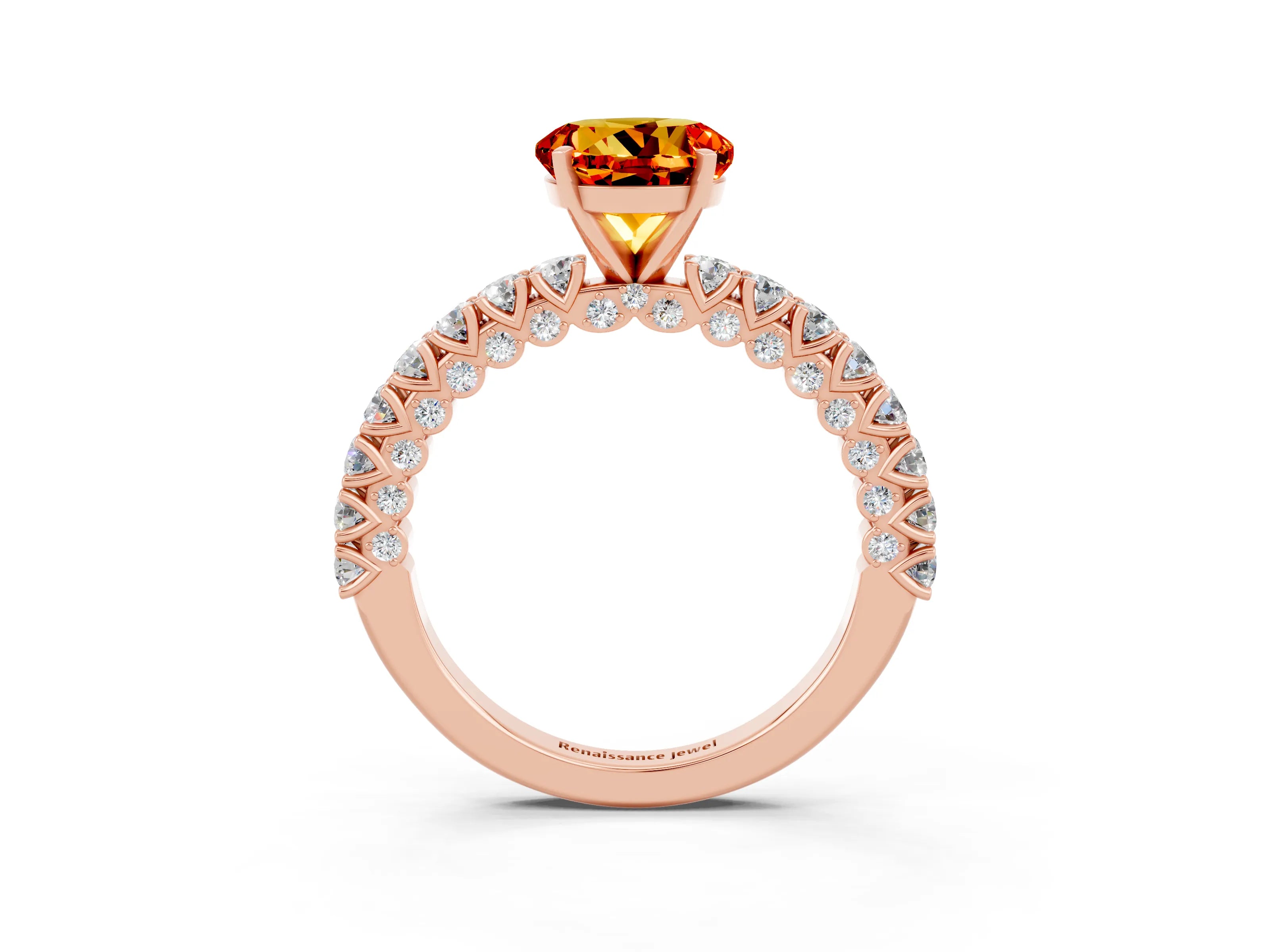 Rose gold Round Cut Diamond Pavé Band Solitaire Ring with Prong Setting_3