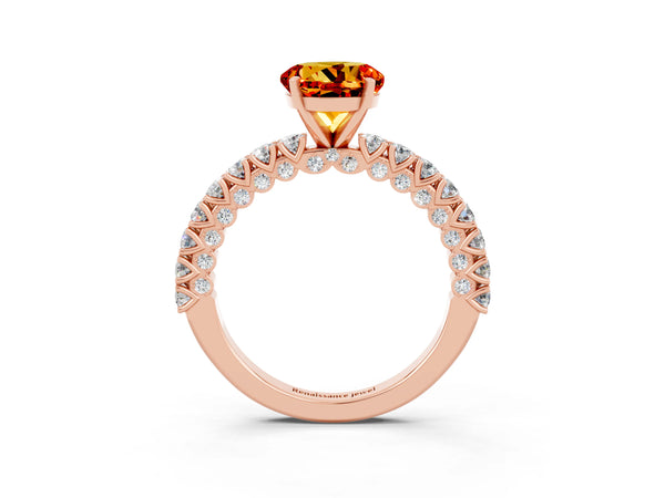 Rose gold Round Cut Diamond Pavé Band Solitaire Ring with Prong Setting