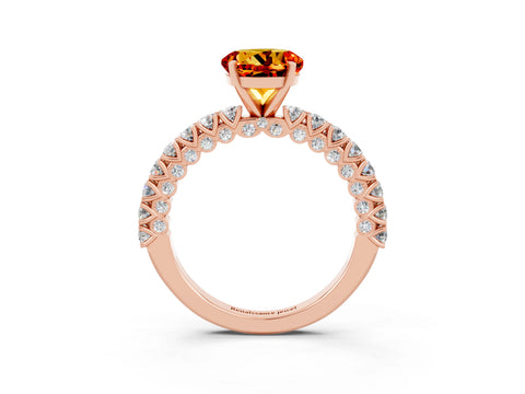 Rose gold Round Cut Diamond Pavé Band Solitaire Ring with Prong Setting_3