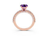 Rose gold Round Cut Diamond Pavé Band Solitaire Ring with Prong Setting_3