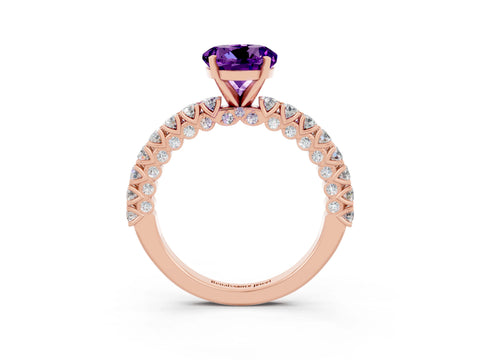 Rose gold Round Cut Diamond Pavé Band Solitaire Ring with Prong Setting_3