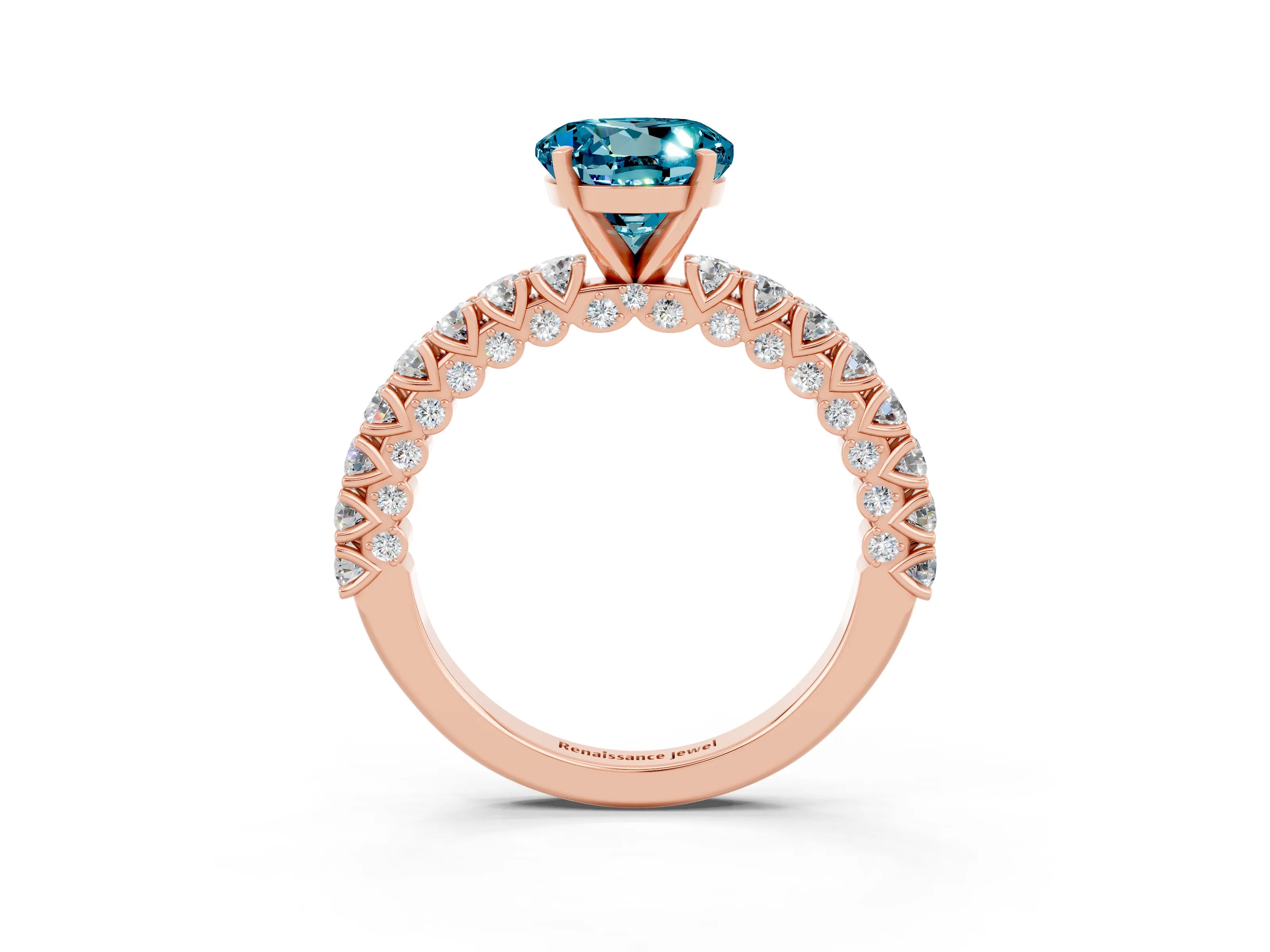 Rose gold Round Cut Diamond Pavé Band Solitaire Ring with Prong Setting_3