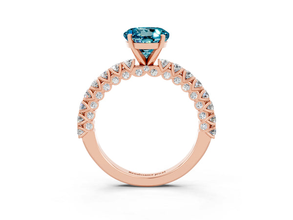 Rose gold Round Cut Diamond Pavé Band Solitaire Ring with Prong Setting