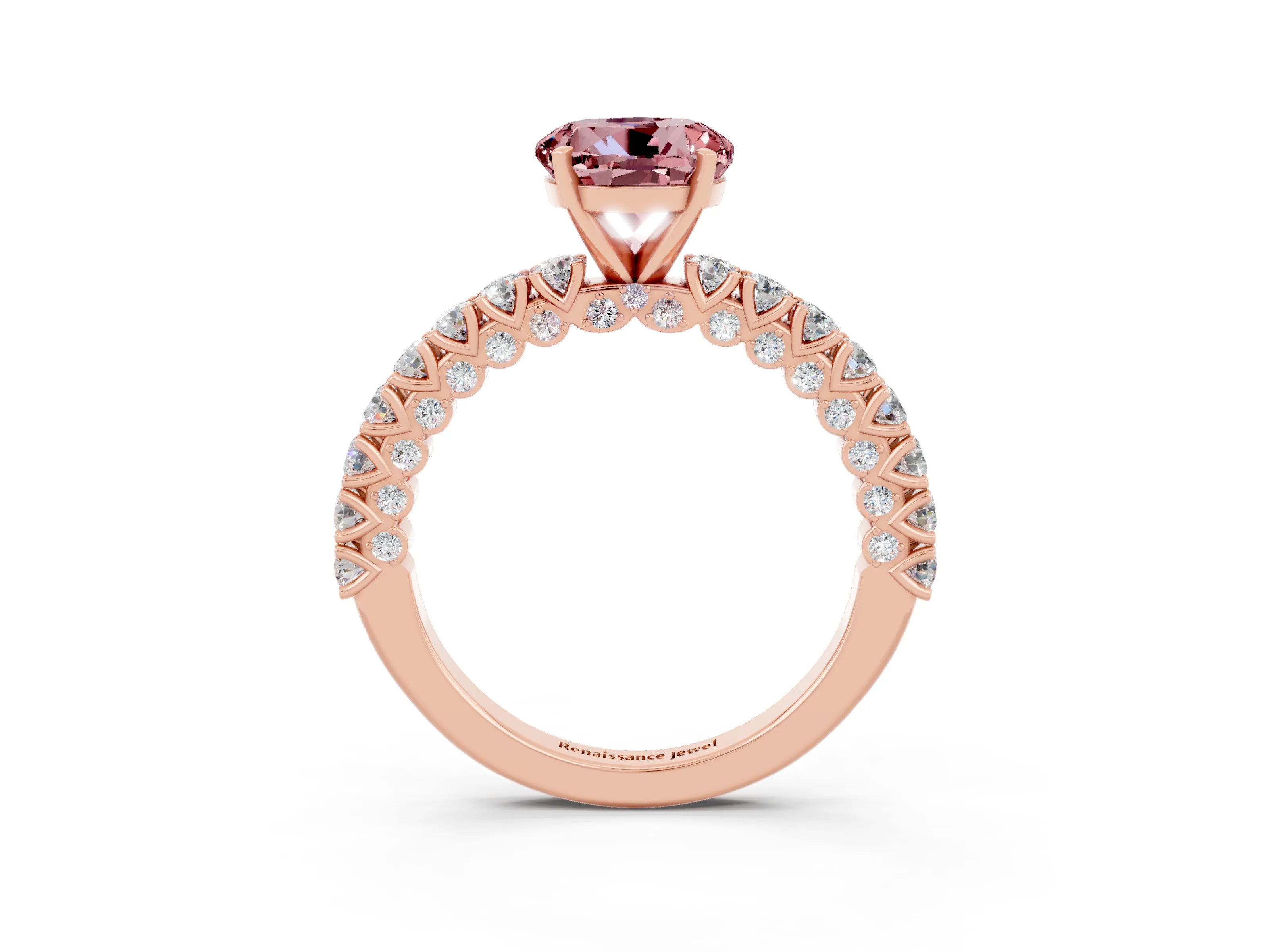 Rose gold Round Cut Diamond Pavé Band Solitaire Ring with Prong Setting_3
