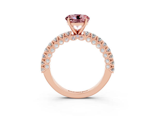 Rose gold Round Cut Diamond Pavé Band Solitaire Ring with Prong Setting