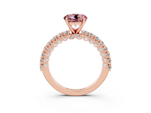Rose gold Round Cut Diamond Pavé Band Solitaire Ring with Prong Setting_3