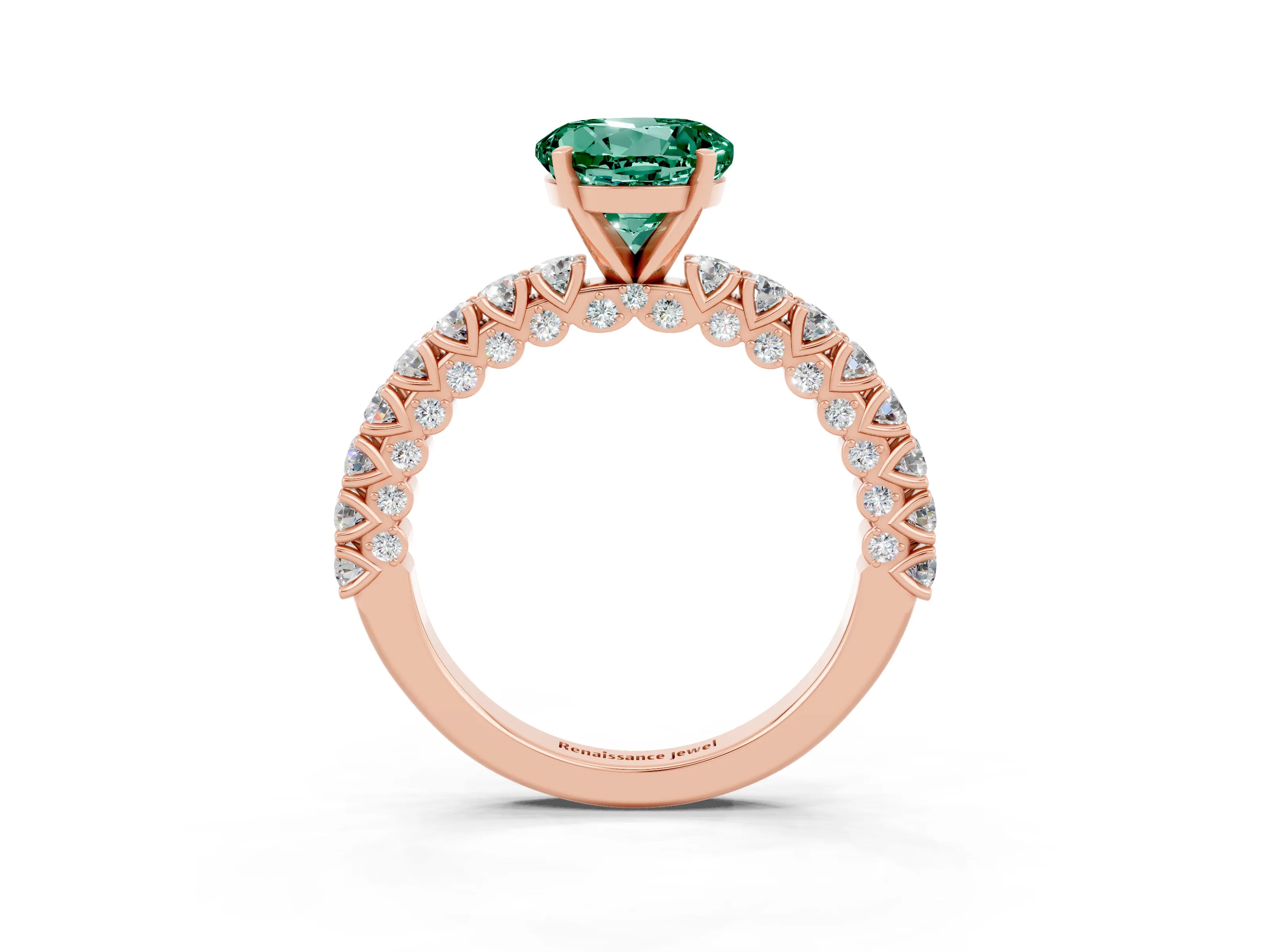 Rose gold Round Cut Diamond Pavé Band Solitaire Ring with Prong Setting_3