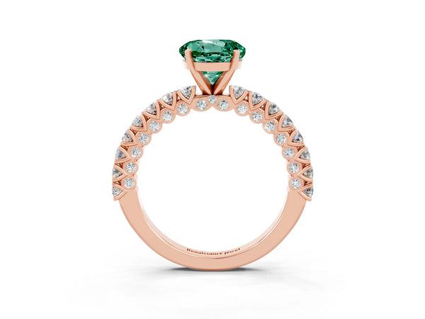 Rose gold Round Cut Diamond Pavé Band Solitaire Ring with Prong Setting