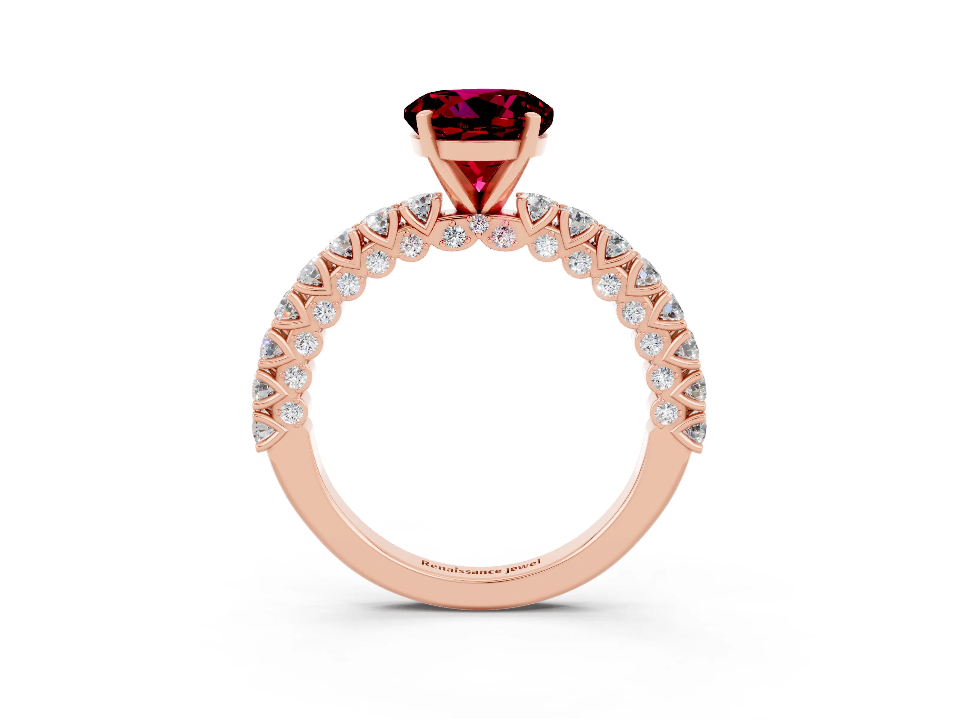 Rose gold Round Cut Diamond Pavé Band Solitaire Ring with Prong Setting_3