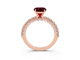 Rose gold Round Cut Diamond Pavé Band Solitaire Ring with Prong Setting_3