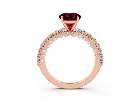 Rose gold Round Cut Diamond Pavé Band Solitaire Ring with Prong Setting_3