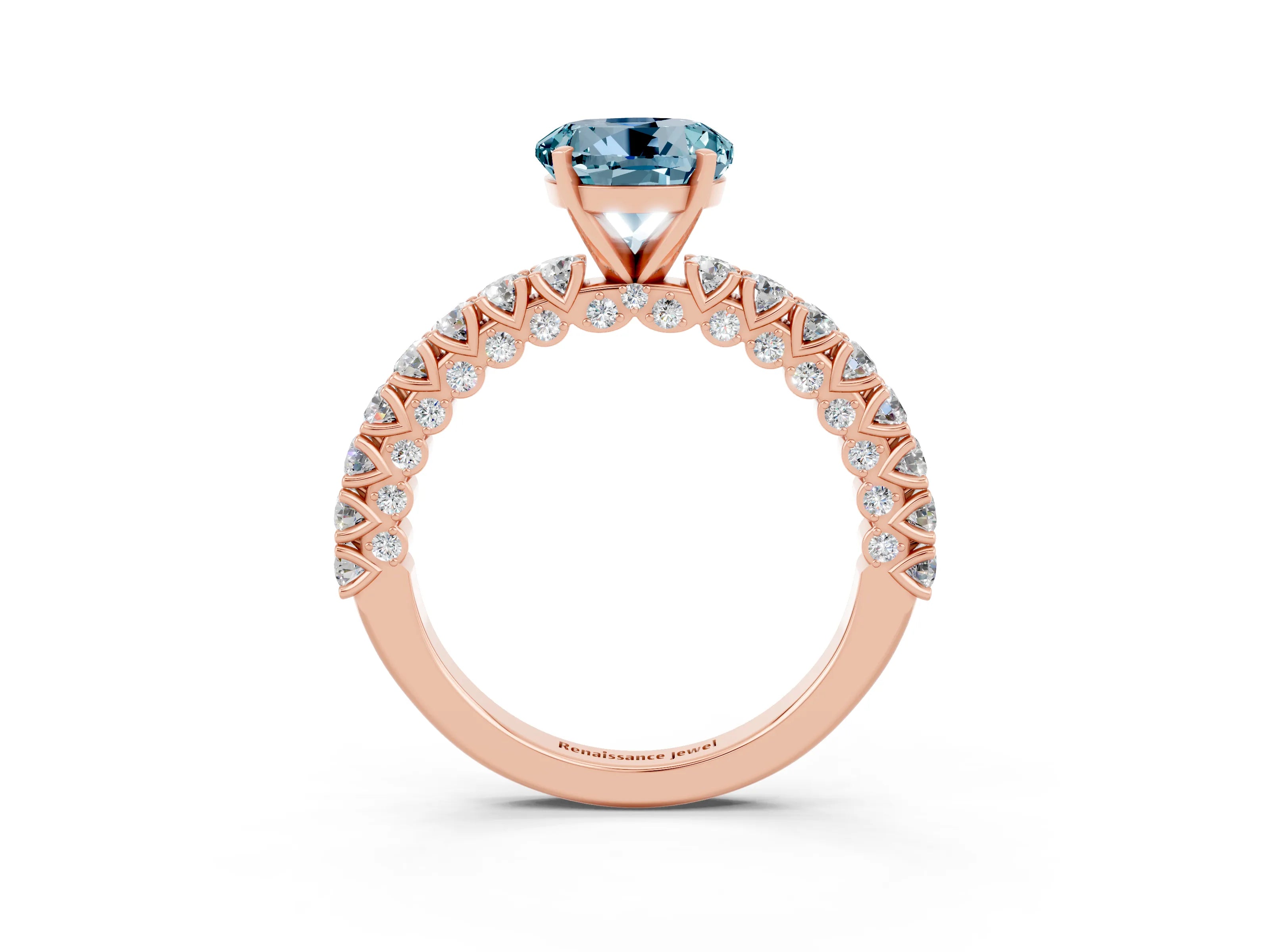 Rose gold Round Cut Diamond Pavé Band Solitaire Ring with Prong Setting_3
