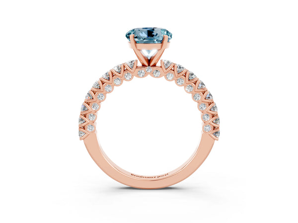 Rose gold Round Cut Diamond Pavé Band Solitaire Ring with Prong Setting
