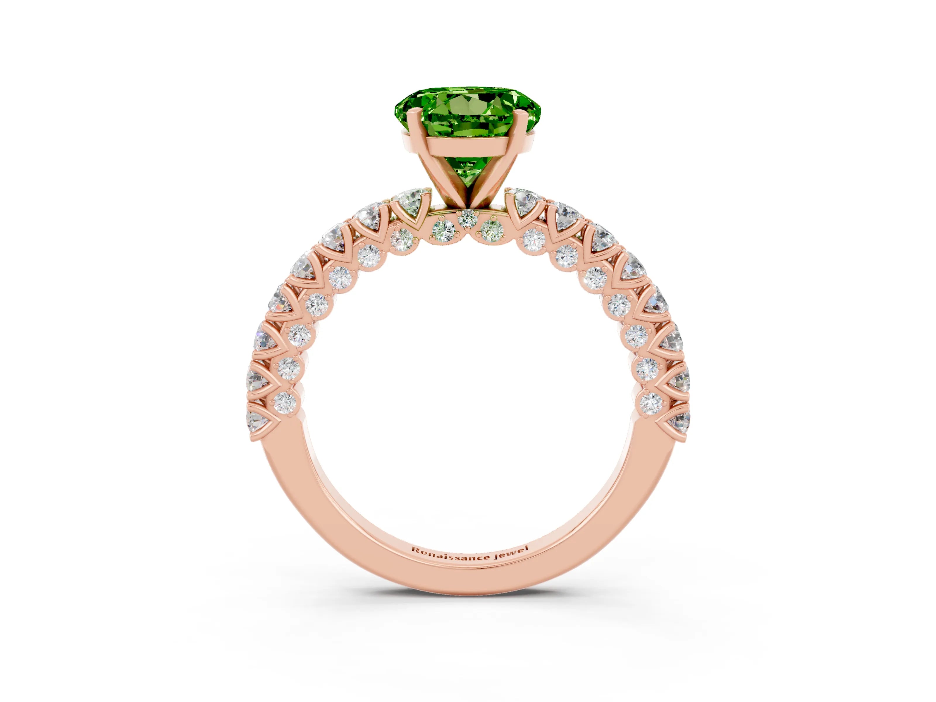 Rose gold Round Cut Diamond Pavé Band Solitaire Ring with Prong Setting_3