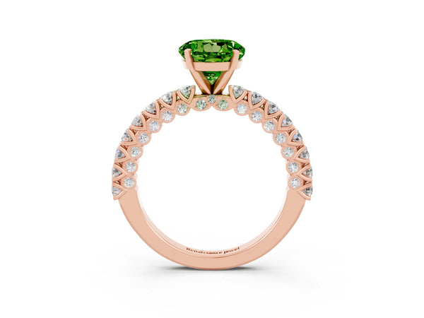 Rose gold Round Cut Diamond Pavé Band Solitaire Ring with Prong Setting