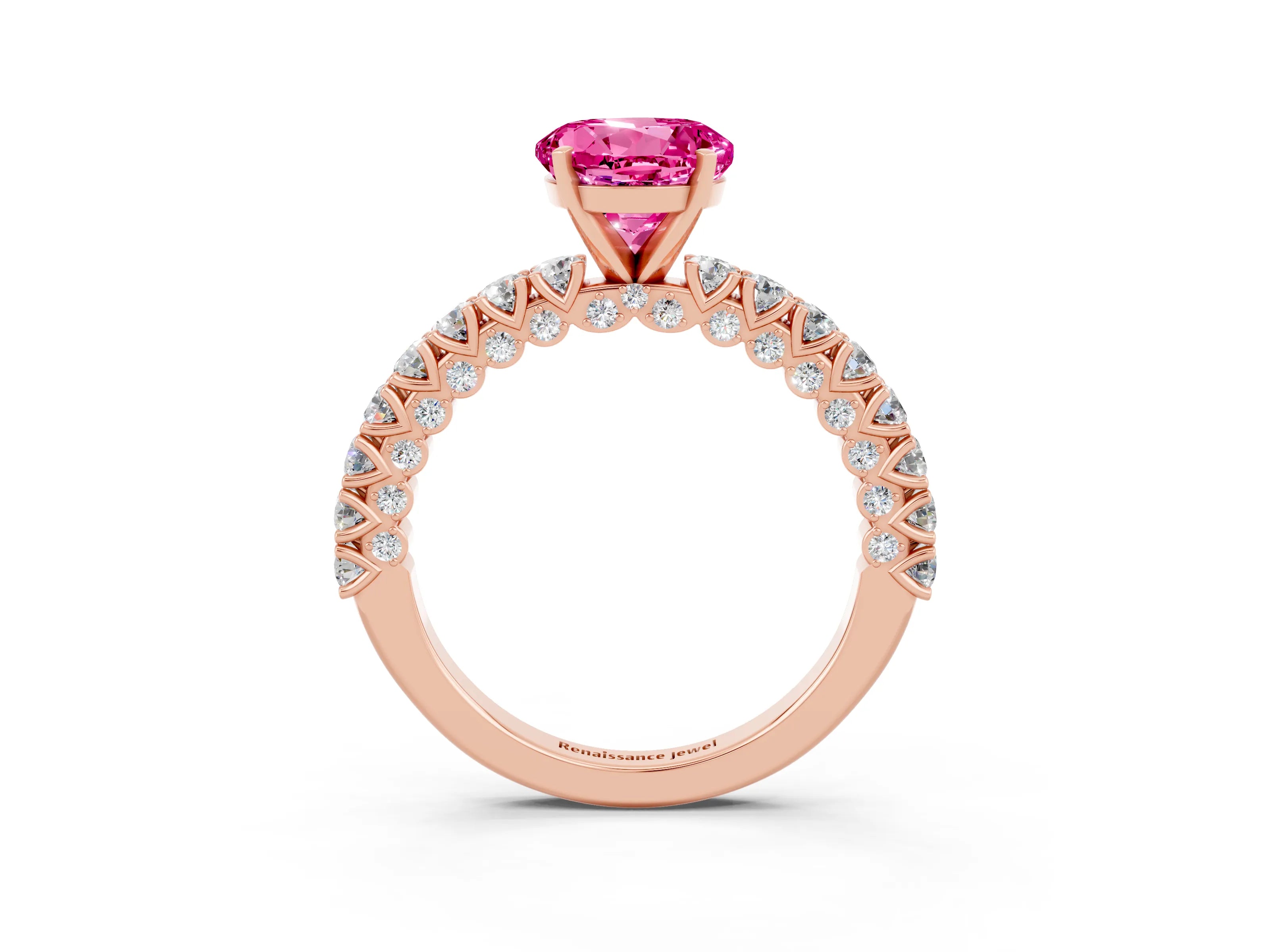 Rose gold Round Cut Diamond Pavé Band Solitaire Ring with Prong Setting_3