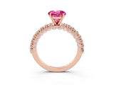 Rose gold Round Cut Diamond Pavé Band Solitaire Ring with Prong Setting_3