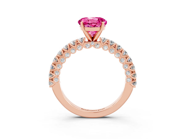 Rose gold Round Cut Diamond Pavé Band Solitaire Ring with Prong Setting