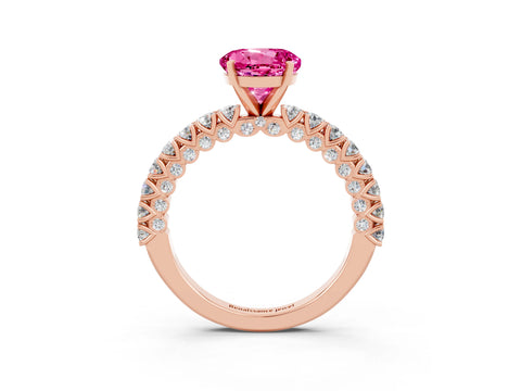 Rose gold Round Cut Diamond Pavé Band Solitaire Ring with Prong Setting_3