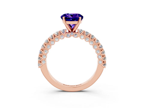 Rose gold Round Cut Diamond Pavé Band Solitaire Ring with Prong Setting_3