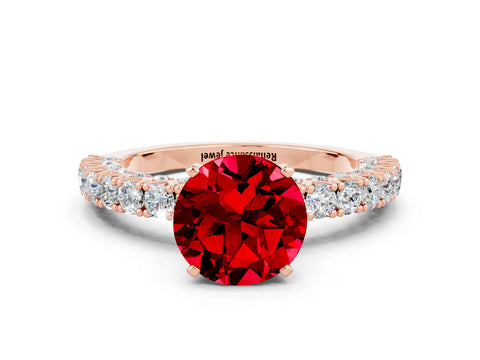 Rose gold Round Cut Diamond Pavé Band Solitaire Ring with Prong Setting