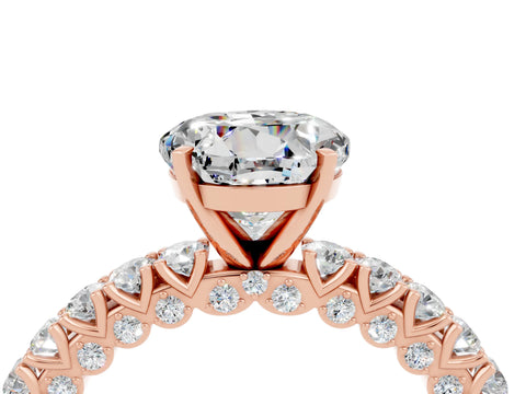 Rose gold Round Cut Diamond Pavé Band Solitaire Ring with Prong Setting_4