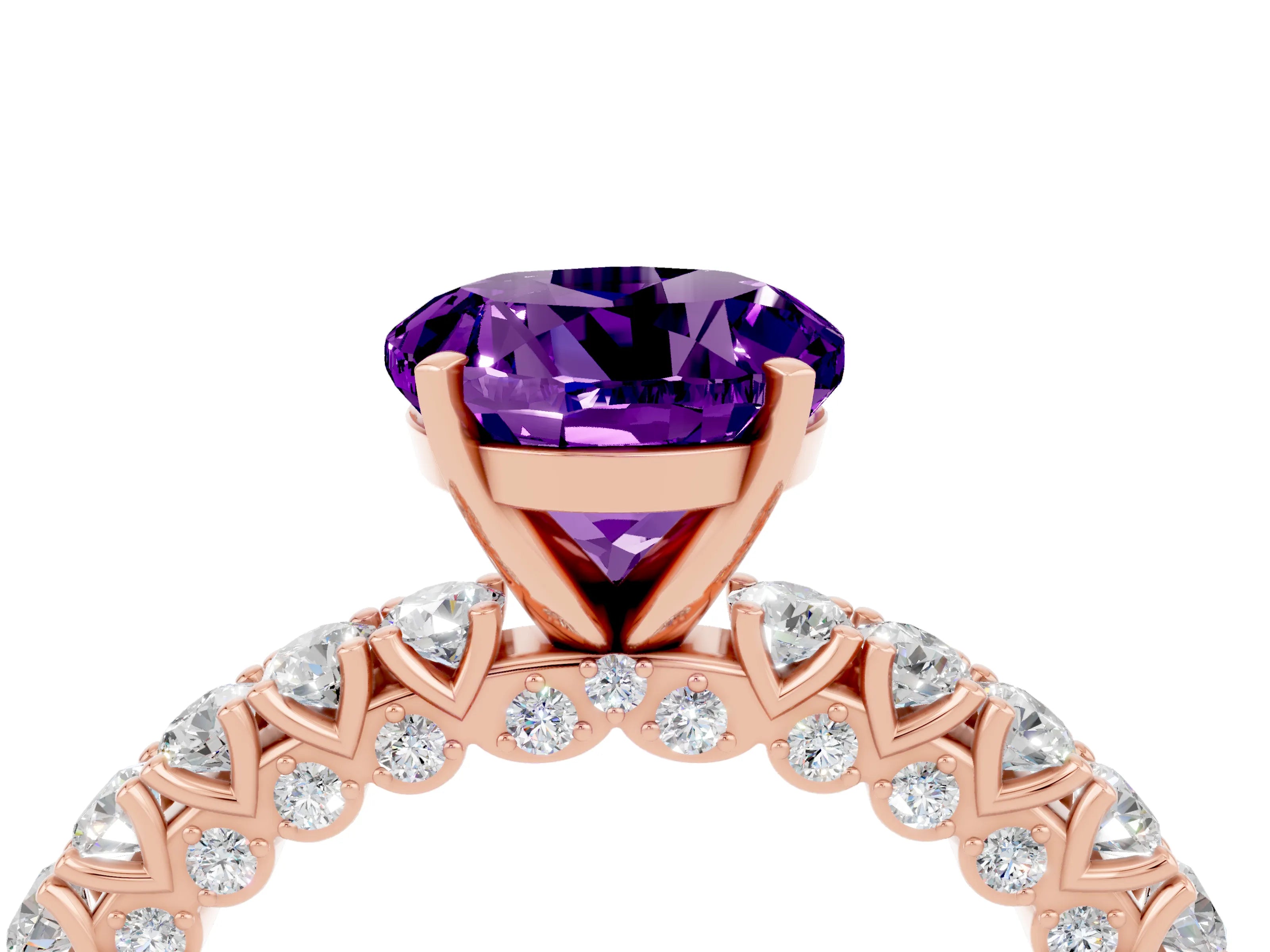Rose gold Round Cut Diamond Pavé Band Solitaire Ring with Prong Setting_4