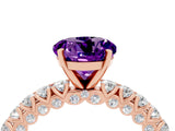 Rose gold Round Cut Diamond Pavé Band Solitaire Ring with Prong Setting_4