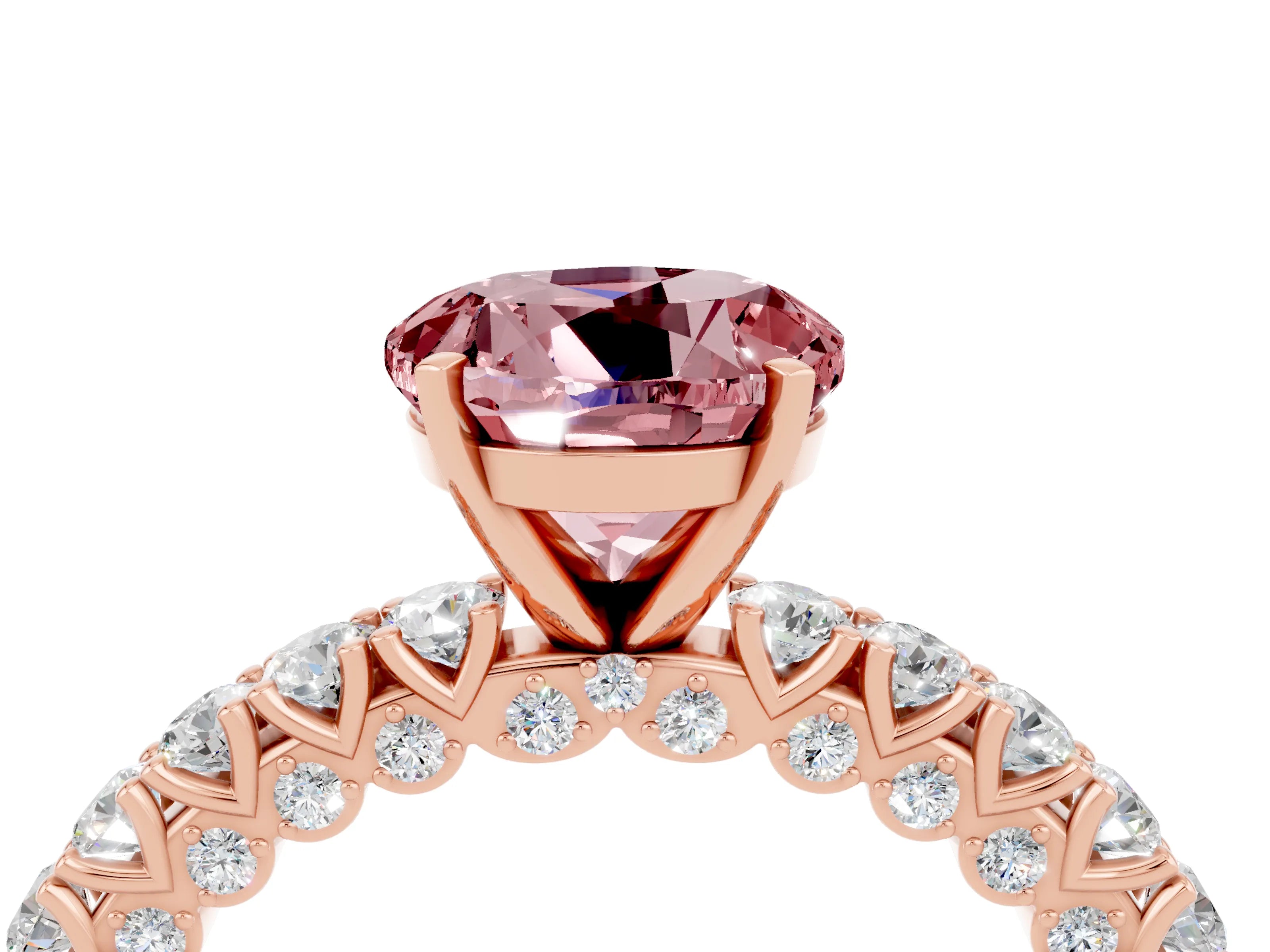 Rose gold Round Cut Diamond Pavé Band Solitaire Ring with Prong Setting_4