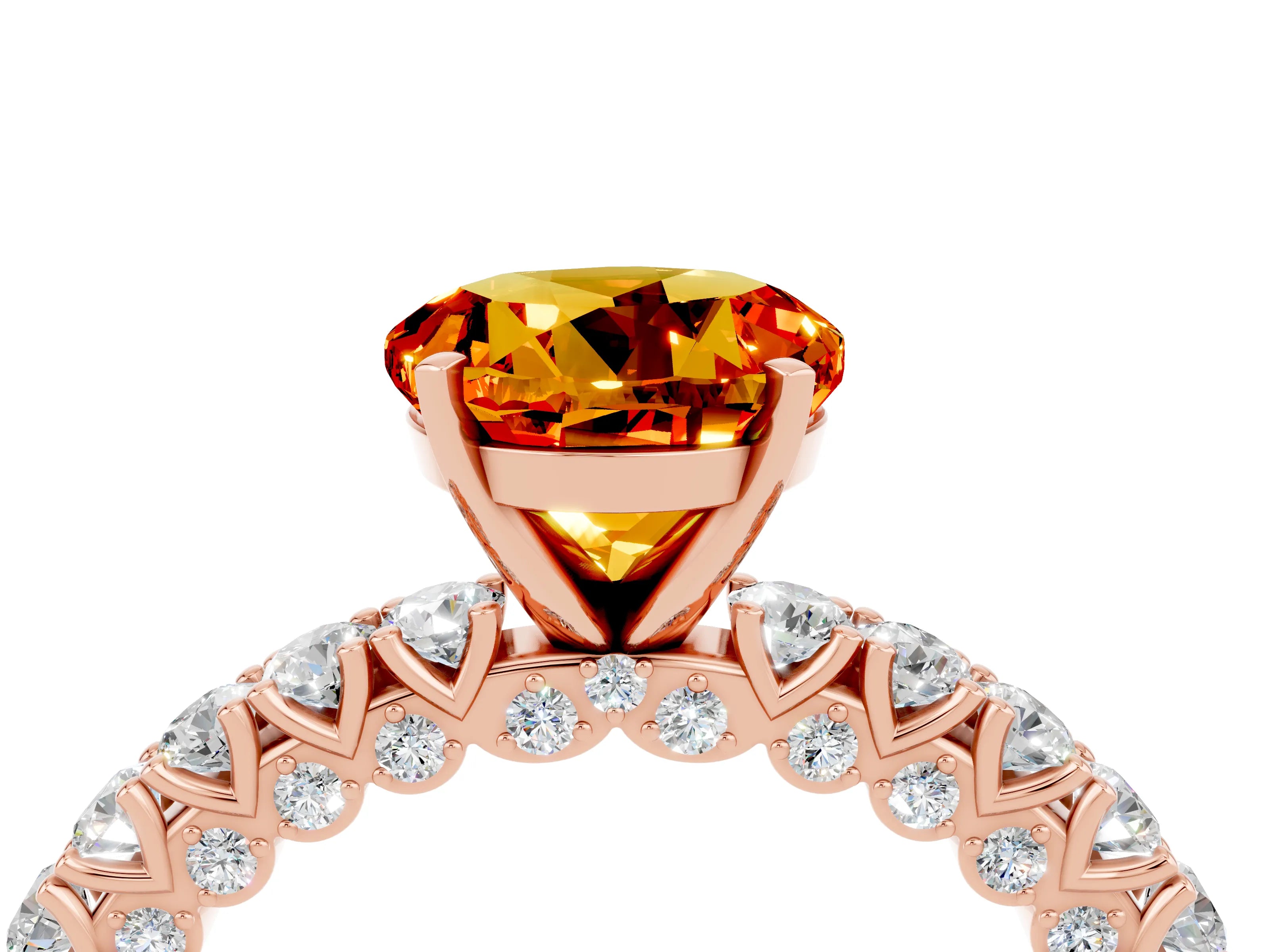 Rose gold Round Cut Diamond Pavé Band Solitaire Ring with Prong Setting_4